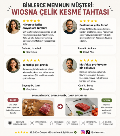 Paslanmaz Çelik Kesim Tahtası - ÜST KALİTE ANTİBAKTERİYEL KESME TAHTASI